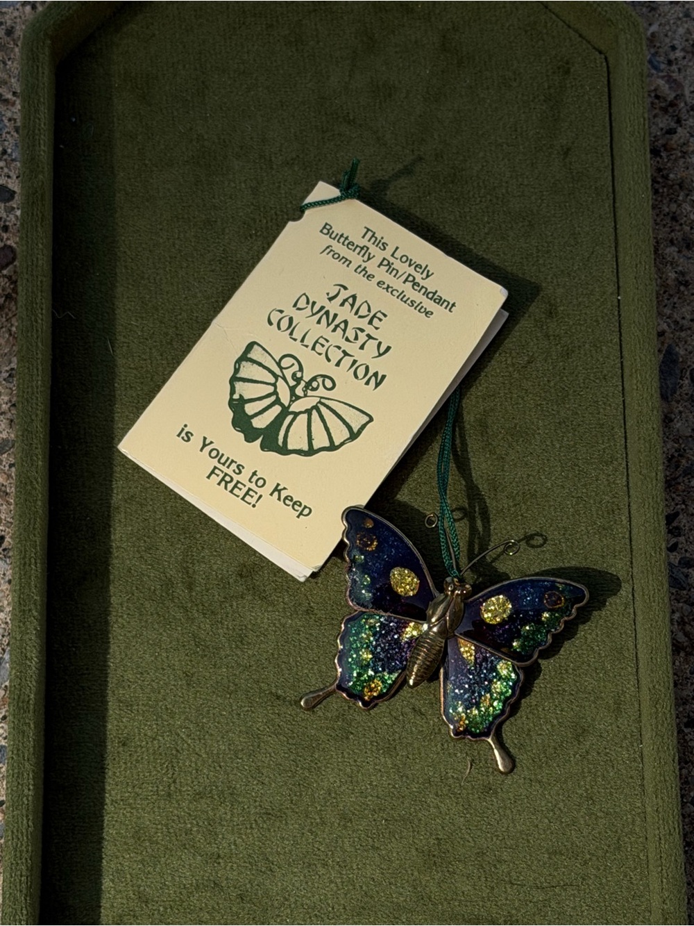 Jade Dynasty Collection Butterfly brooch - Blue Green Glitter
